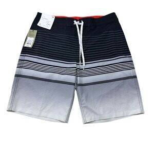 Goodfellow & Co Mens Board Shorts Black Grey Gradient Striped 10 Inseam 34 NWT